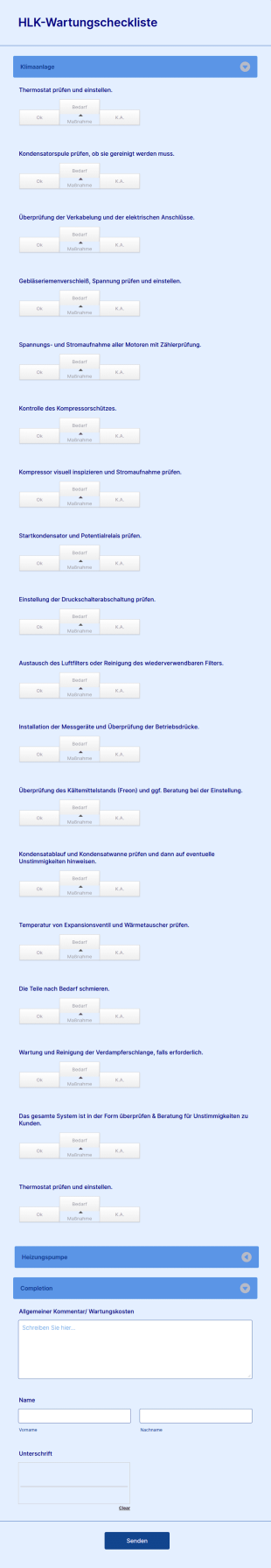 HLK Wartungscheckliste