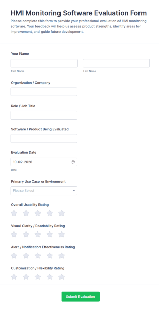HMI Monitoring Software Evaluation Form Template