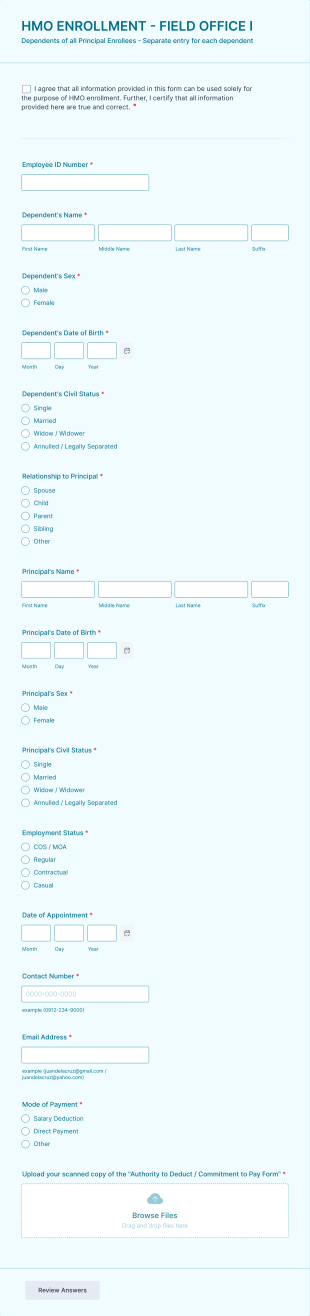 HMO ENROLLMENT FIELD OFFICE I (dependent) Form Template