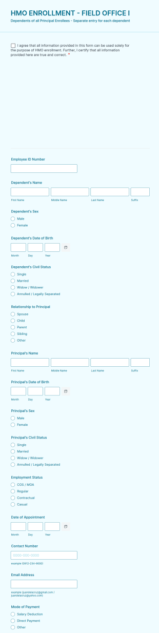HMO ENROLLMENT FIELD OFFICE I (dependent) Form Template