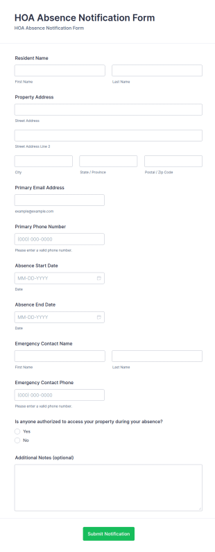 HOA Absence Notification Form Template