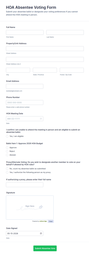 HOA Absentee Voting Form Template