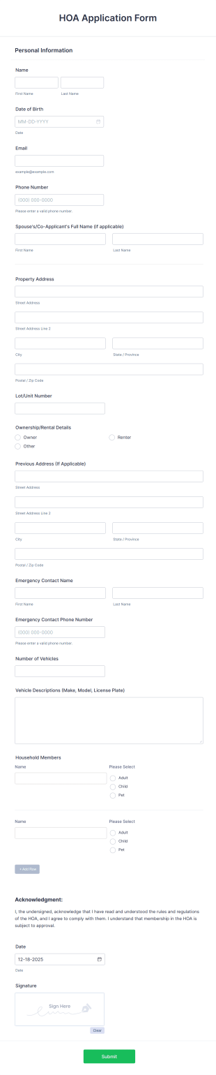 HOA Application Form Template