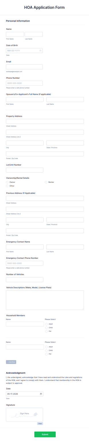 HOA Application Form Template