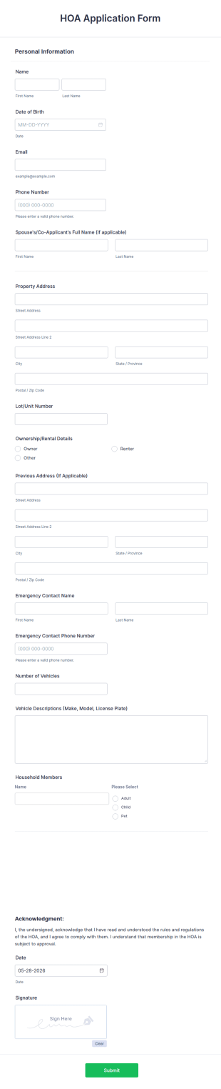 HOA Application Form Template