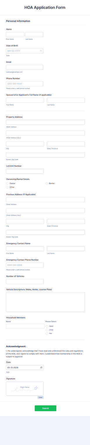 HOA Application Form Template