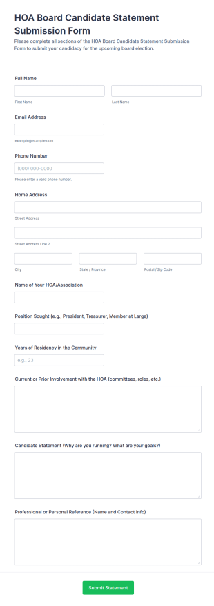 HOA Board Candidate Statement Submission Form Template