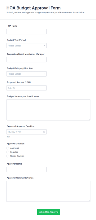HOA Budget Approval Form Template