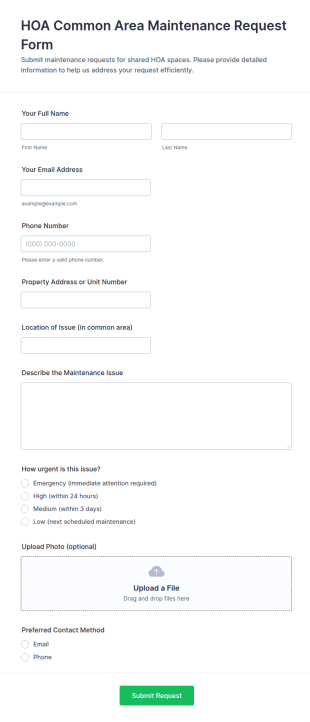 HOA Common Area Maintenance Request Form Template