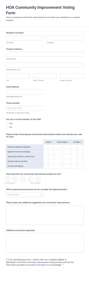 HOA Community Improvement Voting Form Template