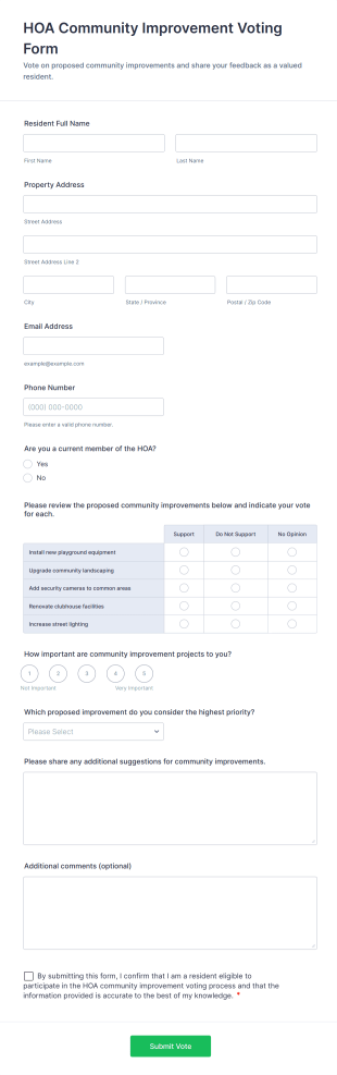 HOA Community Improvement Voting Form Template