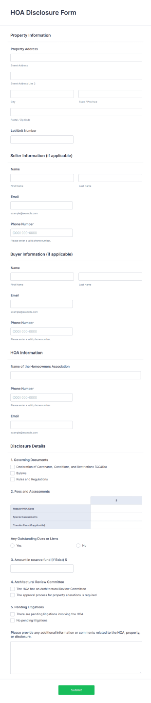 HOA Disclosure Form Template