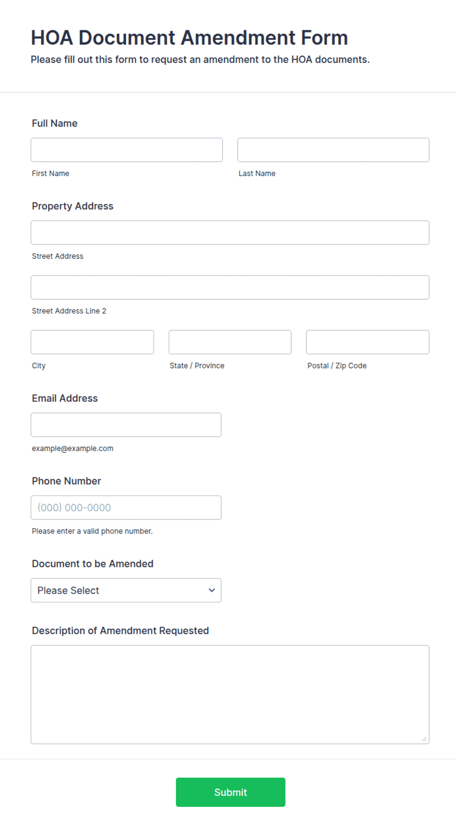 HOA Document Amendment Form Template Jotform