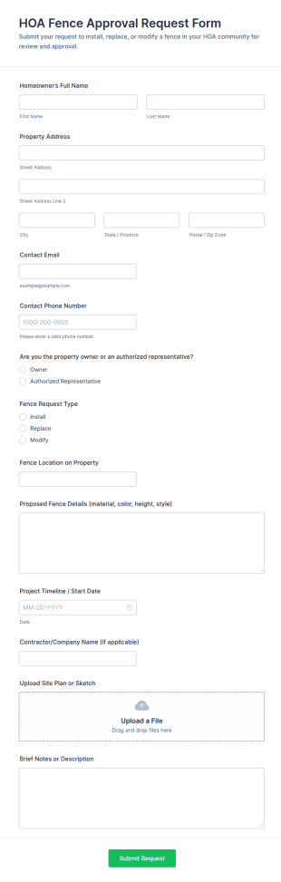 HOA Fence Approval Request Form Template
