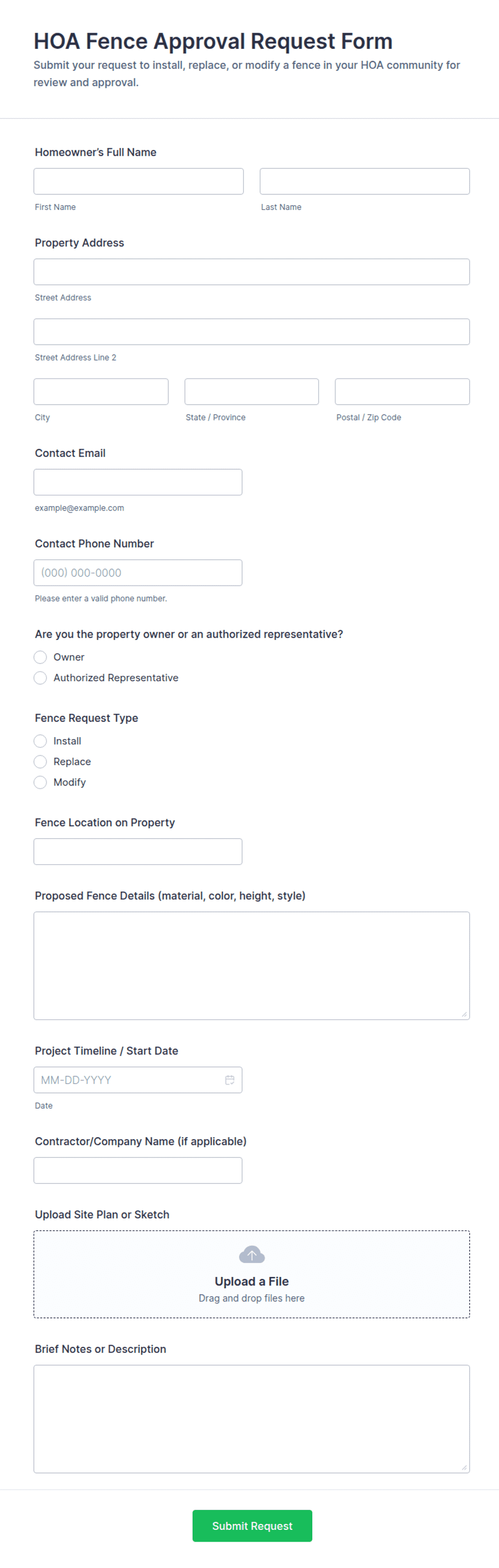 HOA Fence Approval Request Form Template | Jotform