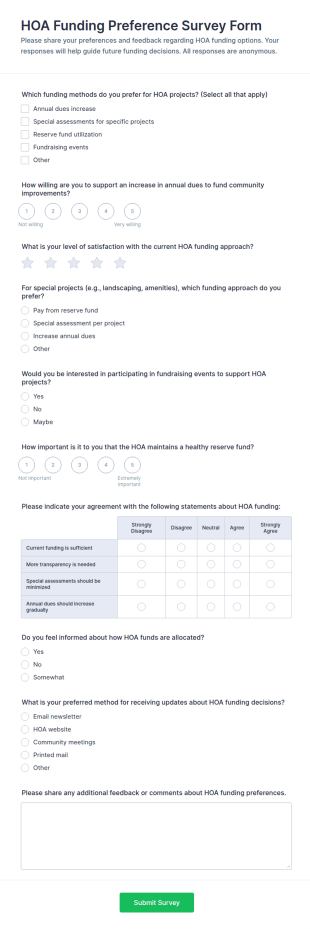 HOA Funding Preference Survey Form Template