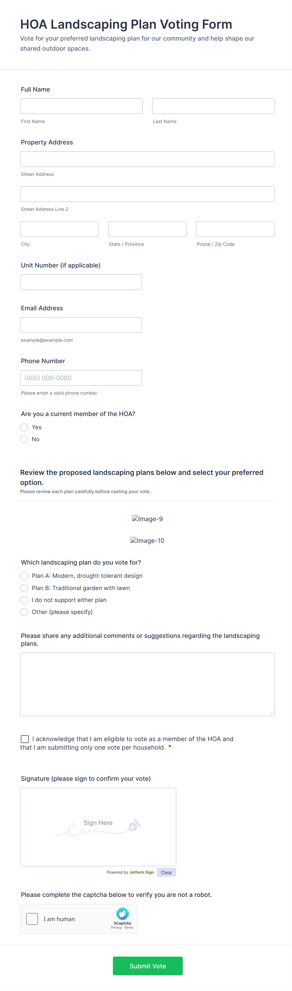 HOA Landscaping Plan Voting Form Template | Jotform