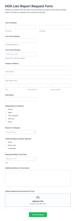 HOA Lien Report Request Form Template