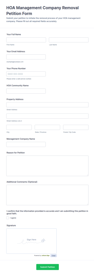 HOA Management Company Removal Petition Form Template