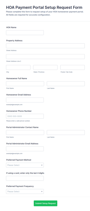 HOA Payment Portal Setup Request Form Template