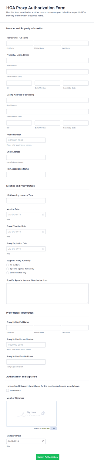 HOA Proxy Authorization Form Template
