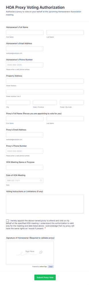HOA Proxy Voting Authorization Form Template