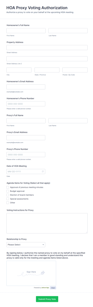 HOA Proxy Voting Authorization Form Template