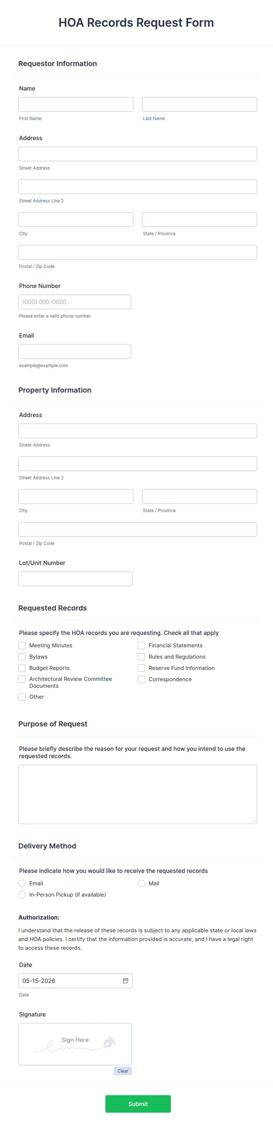 Hoa Rider Form HOA Records Request Form Template | Jotform