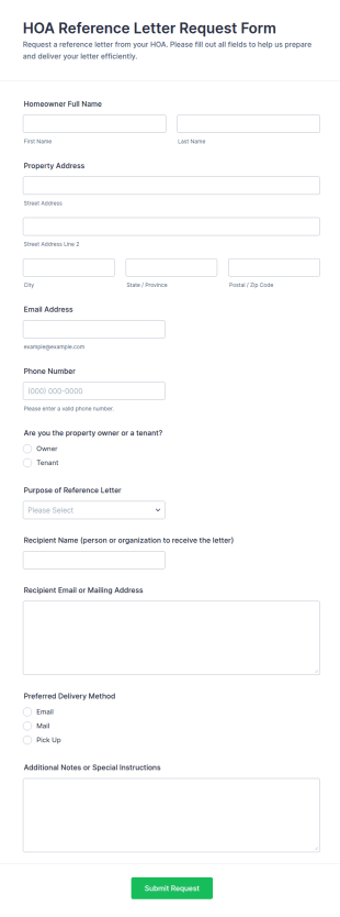 HOA Reference Letter Request Form Template