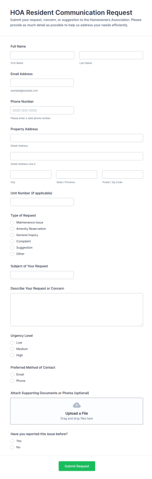 HOA Resident Communication Request Form Template