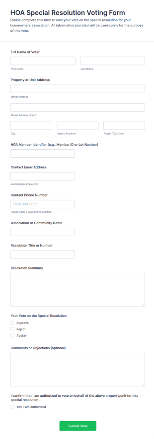 HOA Special Resolution Voting Form Template