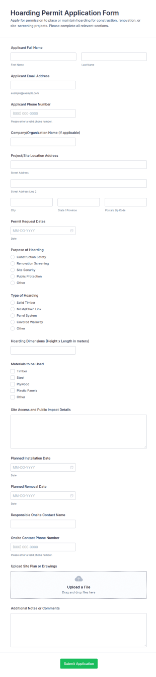 Hoarding Permit Application Form Template