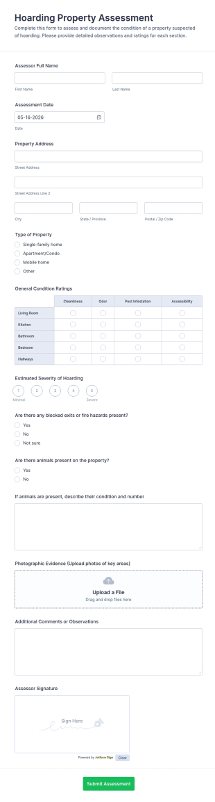 Hoarding Property Assessment Form Template