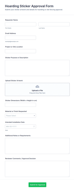 Hoarding Sticker Approval Form Template