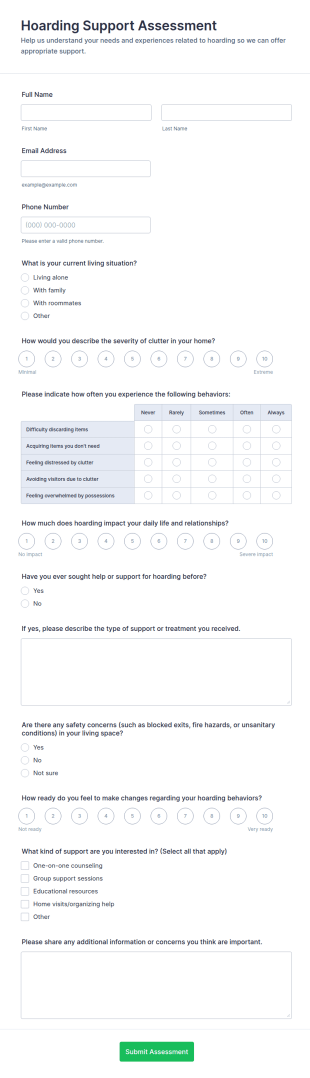 Hoarding Support Assessment Form Template