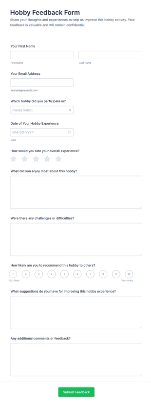 Hobby Feedback Form Template