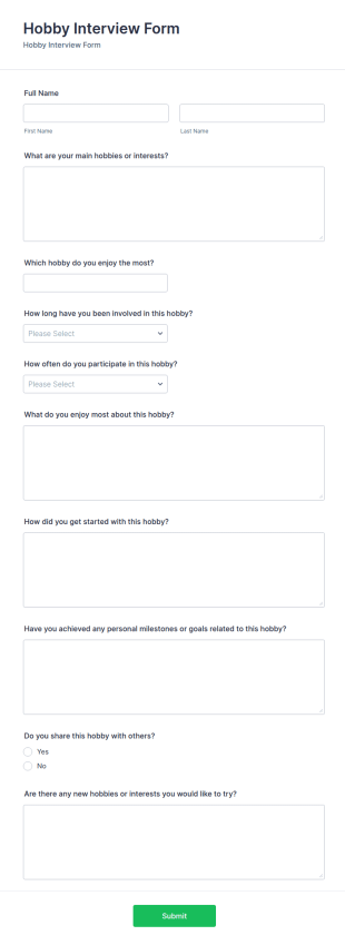 Hobby Interview Form Template
