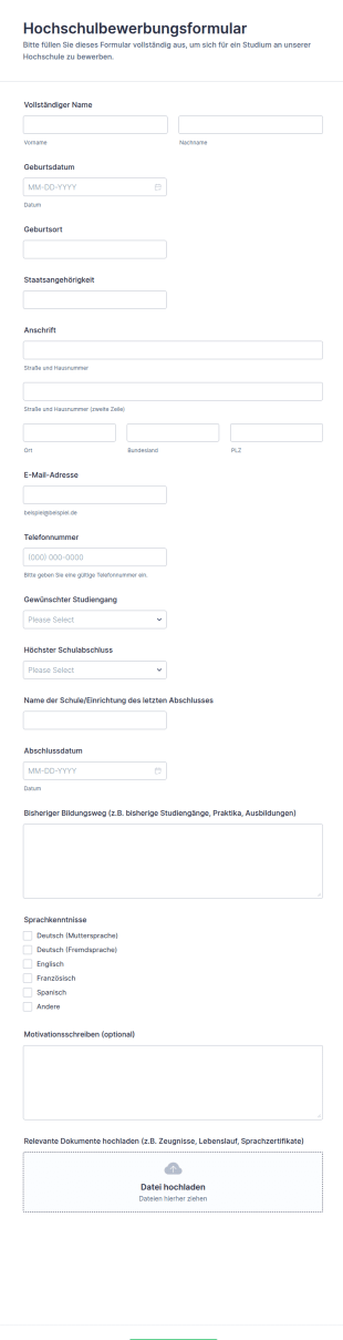 Hochschulbewerbungsformular