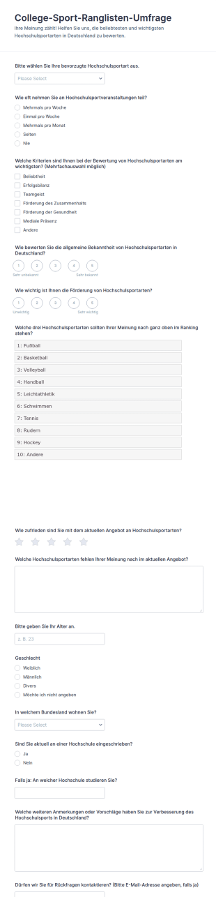 Hochschulsport Rangliste Umfrage