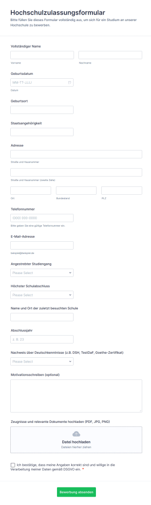 Hochschulzulassungsformular