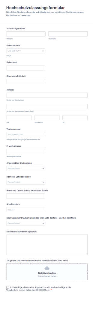 Hochschulzulassungsformular