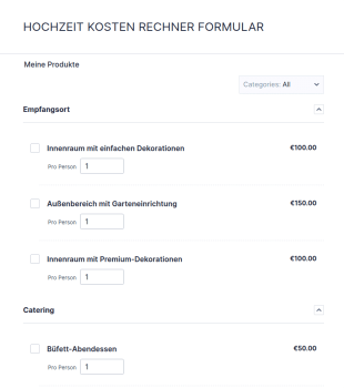 Hochzeit Kosten Rechner Formular