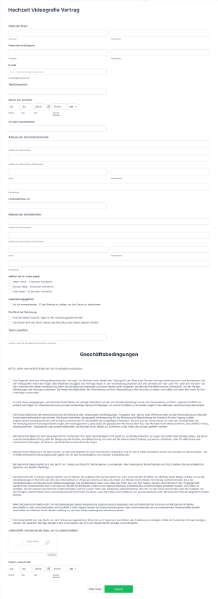 Hochzeit Videografie Vertrag Form Template