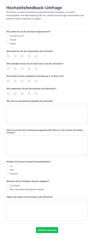 Hochzeits Feedback Umfrage