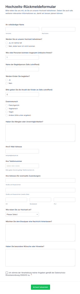Hochzeits Rückmeldeformular