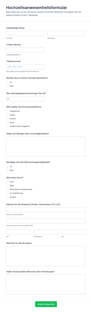 Hochzeitsanwesenheitsformular