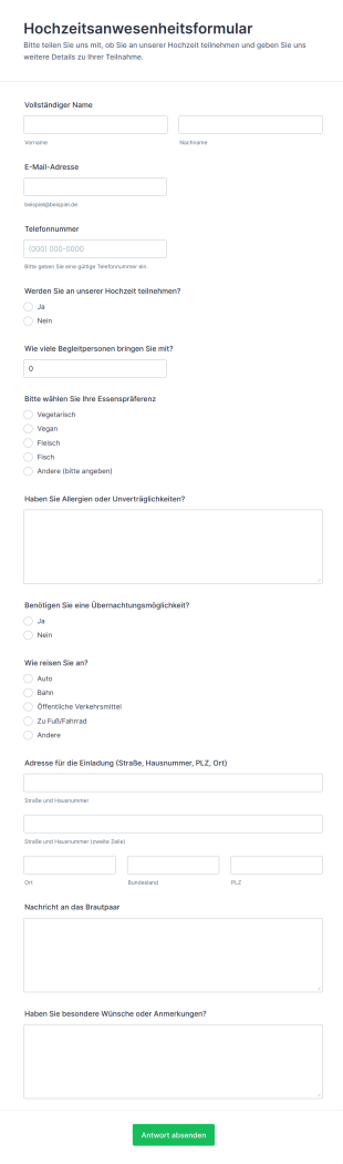 Hochzeitsanwesenheitsformular