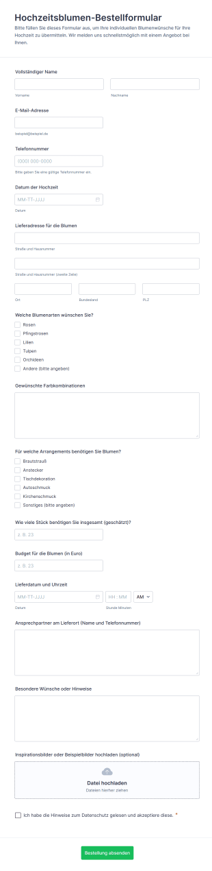 Hochzeitsblumen Bestellformular