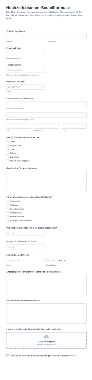 Hochzeitsblumen Bestellformular
