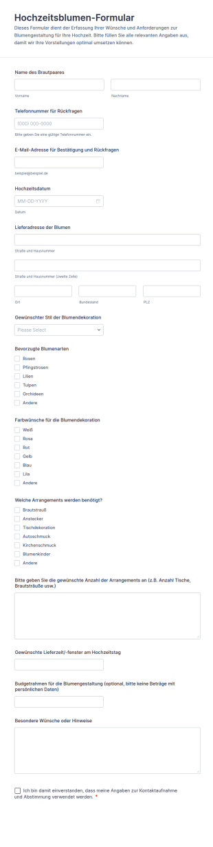 Hochzeitsblumen Informationsformular